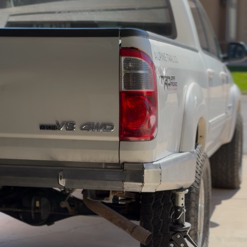 High clearance rear bumper for a 1st Gen Tundra, built from a DIY weld kit