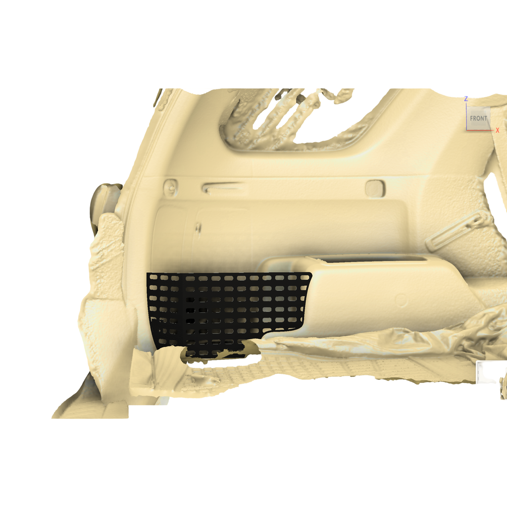 Driver-side steel Trail Cubby rear cargo storage box for the 2010–2024 5th Gen 4Runner, straight-on view (CAD preview)